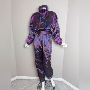 Vintage Obermeyer One-Piece Ski Suit 90s Abstract Print Purple Size 6